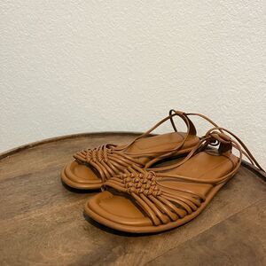 Tamara Mellon Tan Strappy Leather Flat Gladiator Sandals Women's Size 35 US 5